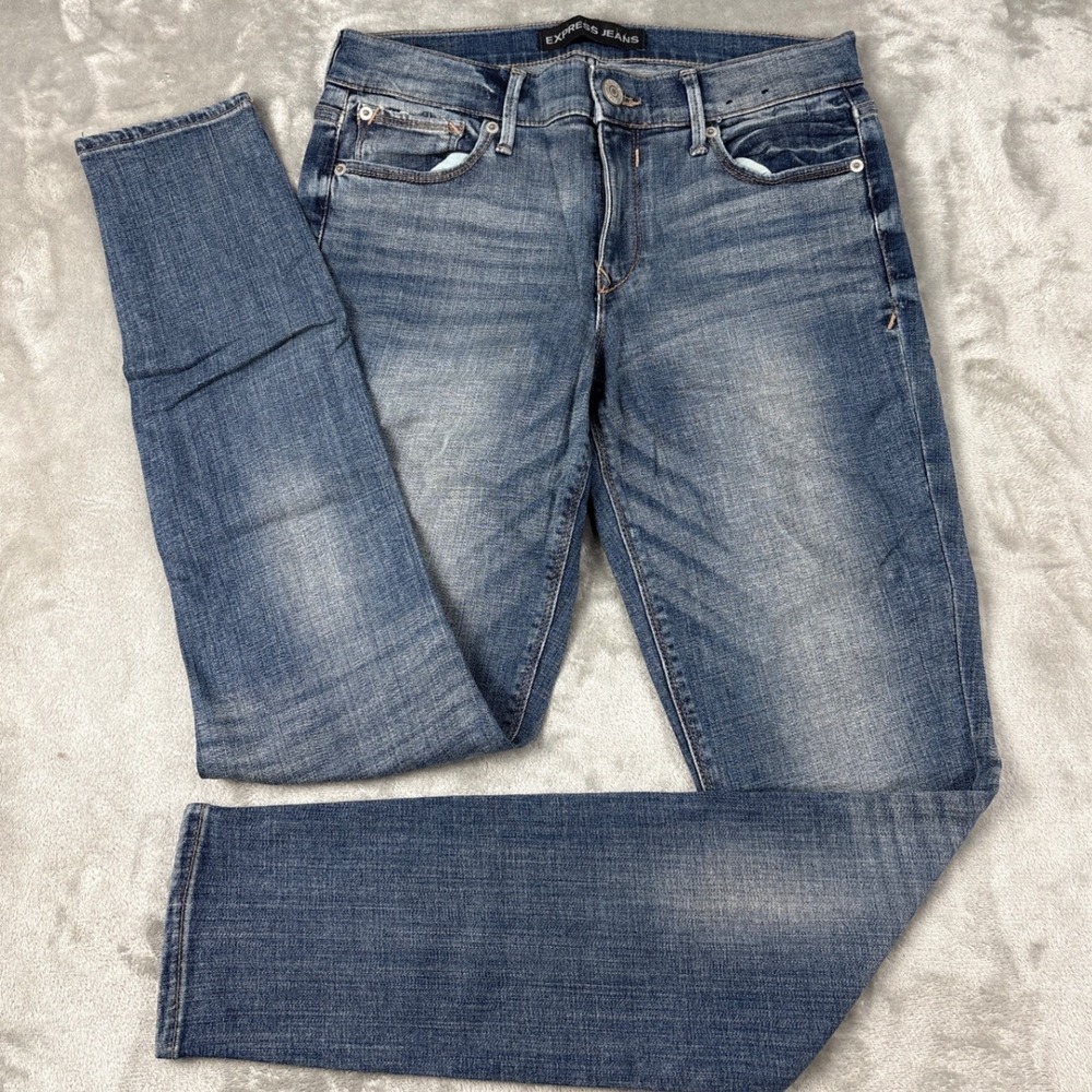 Express Jeans Womens 8R Medium Wash Mid Rise Legging Skinny Denim Blue Stretch